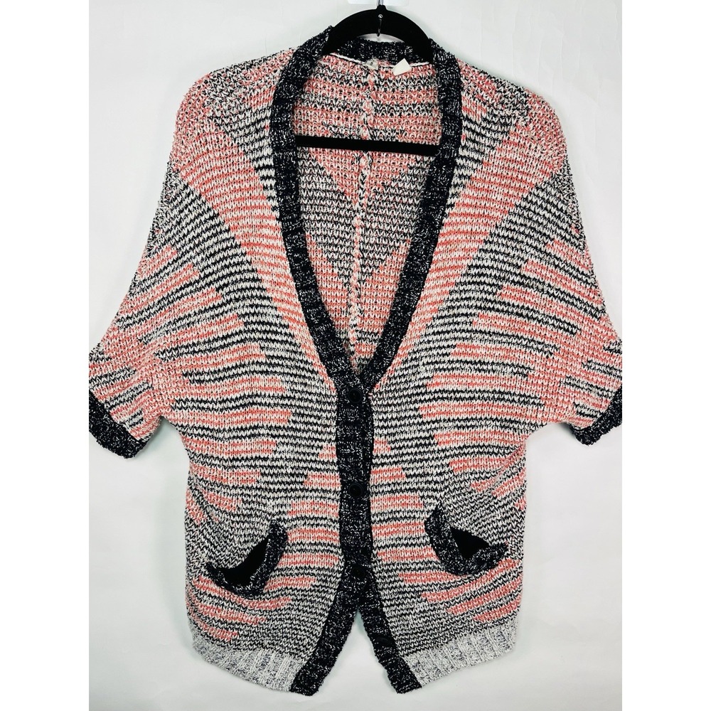 Anthropologie Moth Cocoon Oversized Knit Short Sleeve Striped Cardigan Sweater S